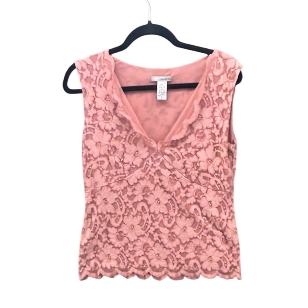 Two Star Dog Womens Salmon Pink Floral Lace V-Neck Sleeveless Top Small